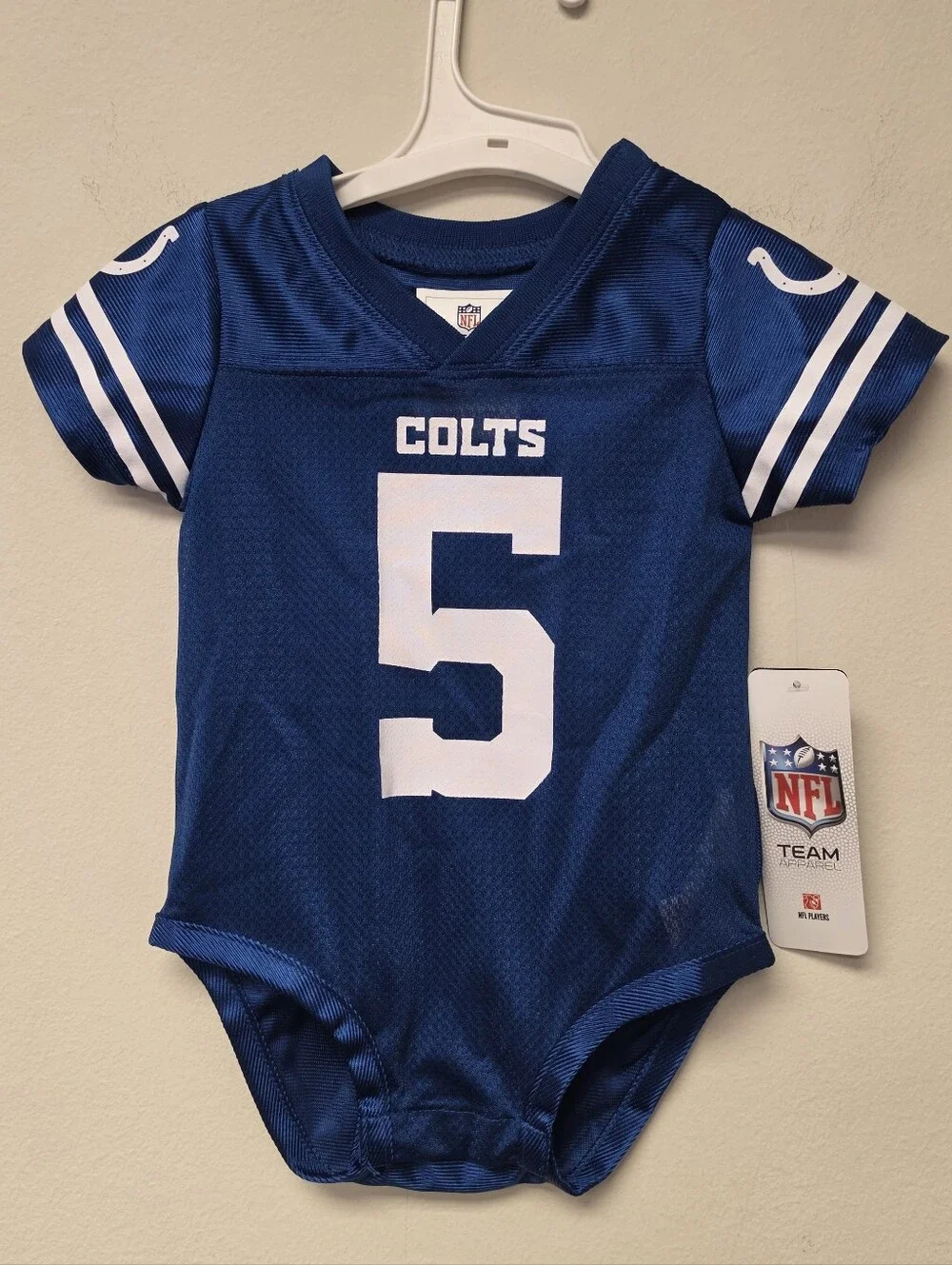 NFL Indianapolis Colts Richardson 5 One Piece Bodysuit Jersey Blue White 6 - 9M